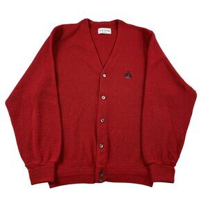 VTG Izod Cardigan Sweater Mens Large Red Wool USA Grandpa